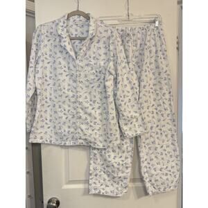Eileen West Pajama‎ Set Sz Small Top & Pants White Floral Cottagecore Grannycore